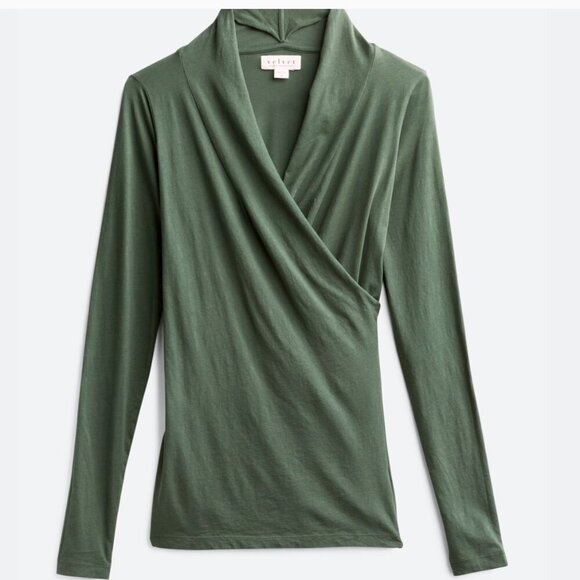Velvet by Graham & Spencer Surplice Wrap Top in Sage Green | Women's Size Medium - Picture 2 of 5